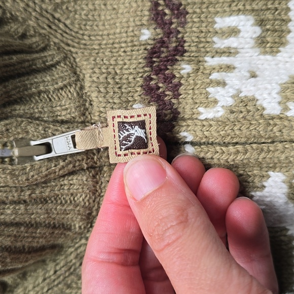 Janie And Jack Green and Brown Nordic Deer Pattern Wool Jacket - Picture 2 of 4